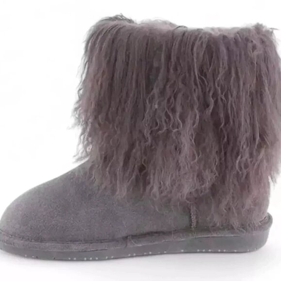 Bearpaw Boo Gray Shearling Wool Line Curly Lamb Fur Mongolian Sherpa Boots 8 - Picture 4 of 8